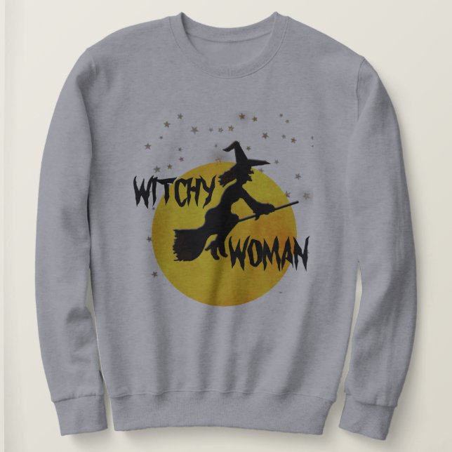 Witchy Woman Silhouette Flies Witch Måne Stars T Shirt (Design framsida)