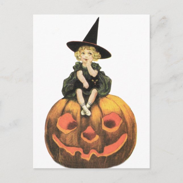 Witchy Woman Vintage Halloween Vykort (Framsida)