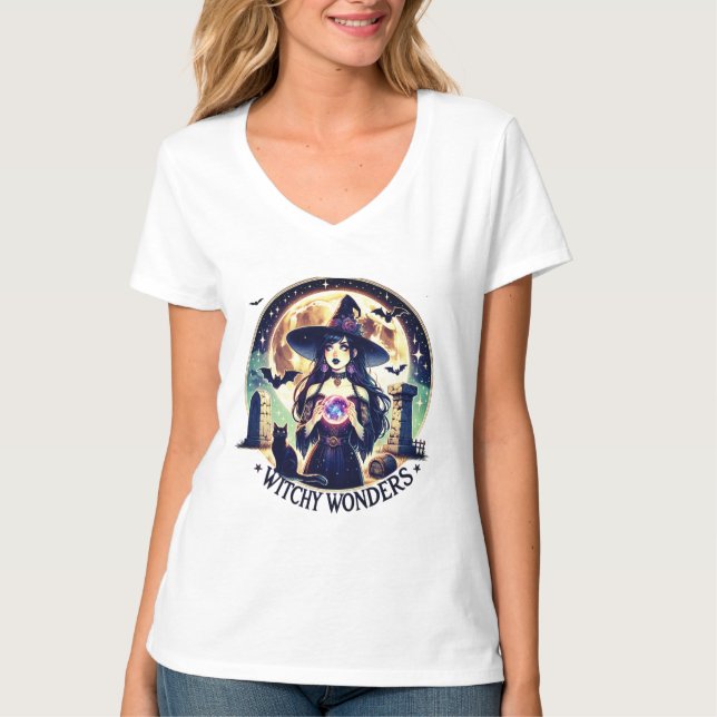 "Witchy Wonders" Halloween Crystal Ball Shirt T (Framsida)