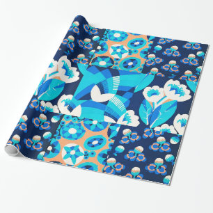 WITE HAWAII BLÅA BLOMMOR BOLD BLOMMIGT PATCHWORK PRESENTPAPPER