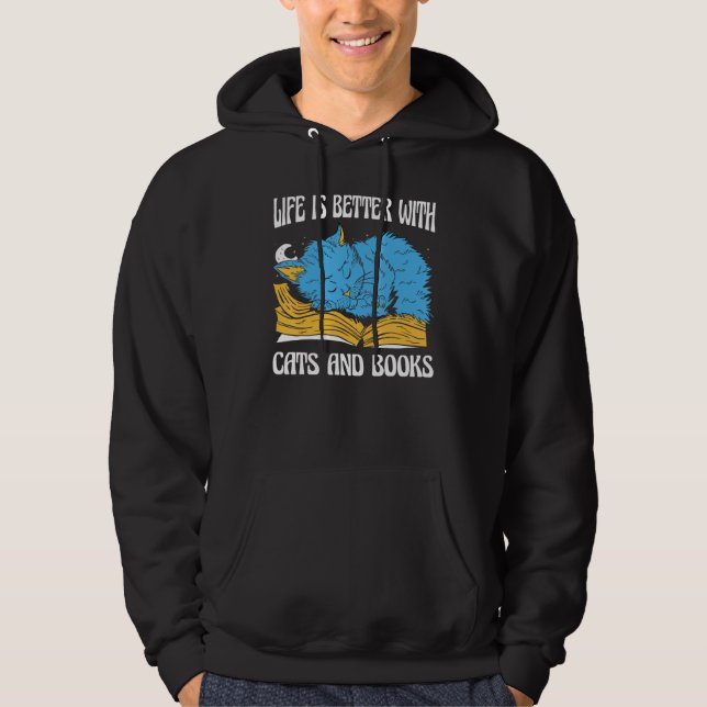 With Cats And Books  Cats Books Hoodie (Framsida)