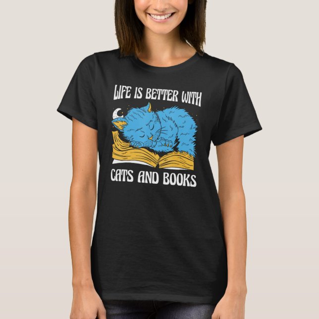 With Cats And Books  Cats Books T Shirt (Framsida)