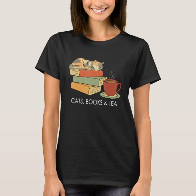With Cats Books And Tea   Reading T Shirt (Framsida)