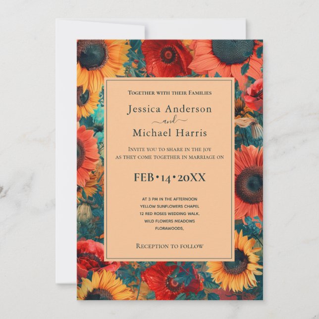 With Details Sunflower &Poppy Reverie Invitation Inbjudningar (Framsida)
