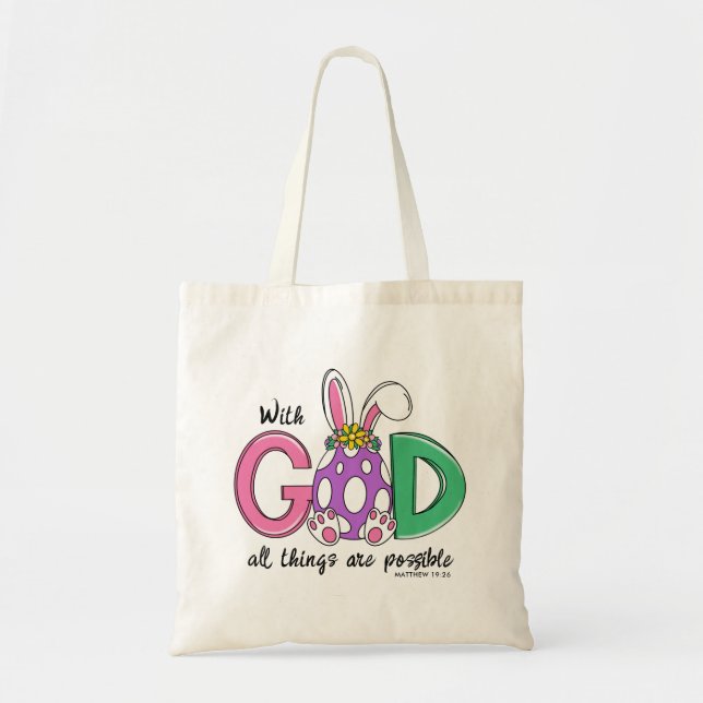 With God All Things Are Possible Easter Tote Bag Tygkasse (Framsidan)