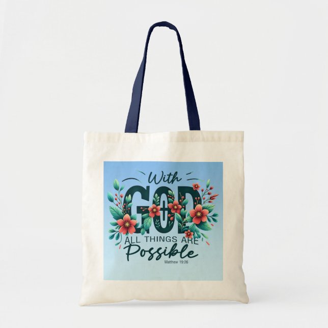 With God All Things Are Possible Tote Bag Tygkasse (Framsidan)