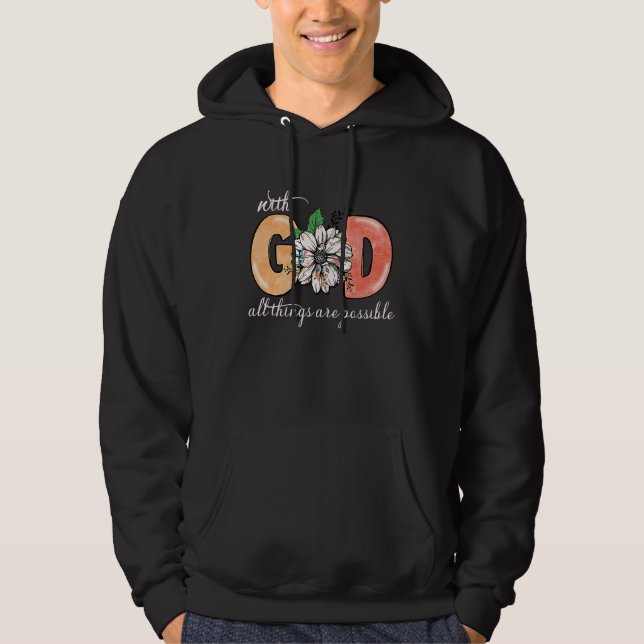 With God All Things Are Possible Womens Cute Retro Hoodie (Framsida)