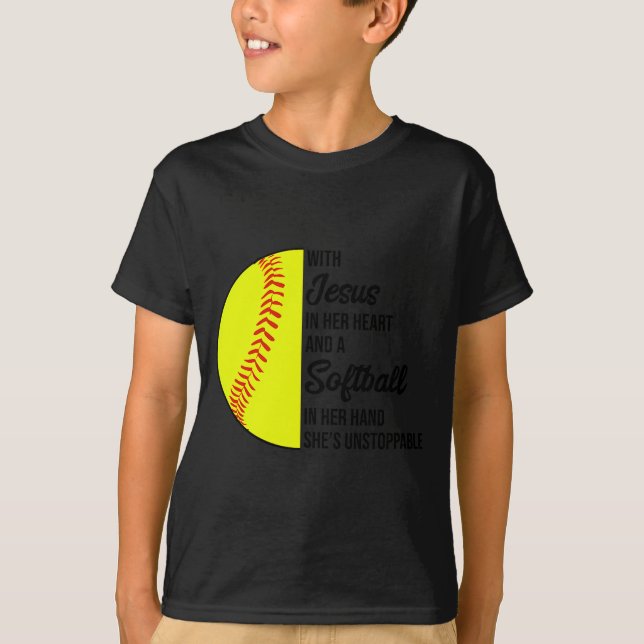 With Jesus In Her Heart And A Softball She Is Unst T Shirt (Framsida)