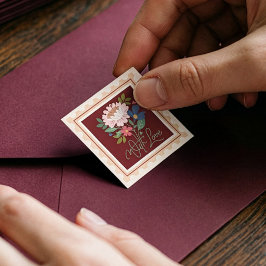 With Love Elegant Valentine's Day Floral Stamp Fyrkantigt Klistermärke