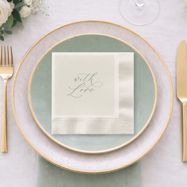 With Love Sage Green Wedding Napkins  Pappersservett (Skapare uppladdad)