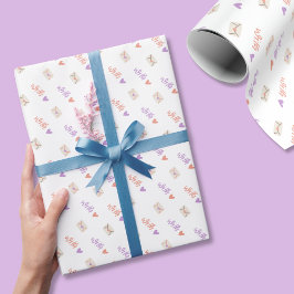 With Love Wrapping Paper in Pink Purple and White Presentpapper