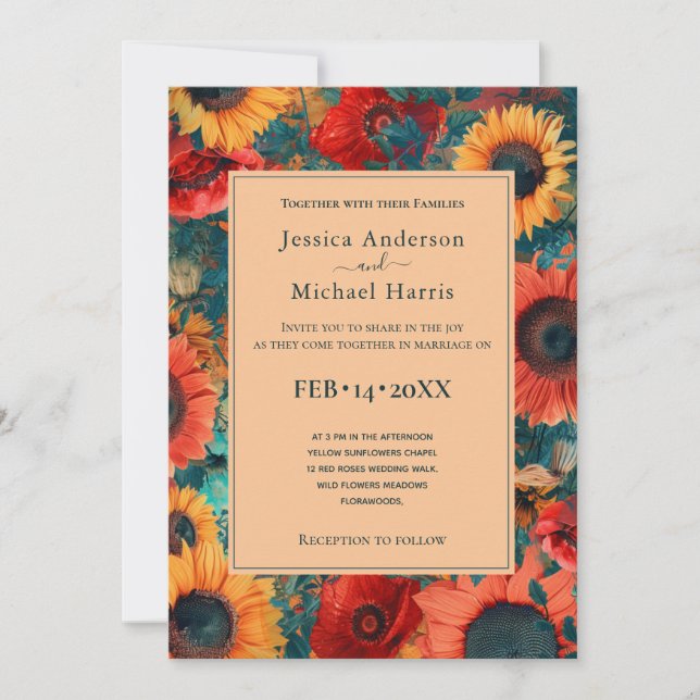 With photo🌻Sunflower and Poppy Reverie Invitation Inbjudningar (Framsida)