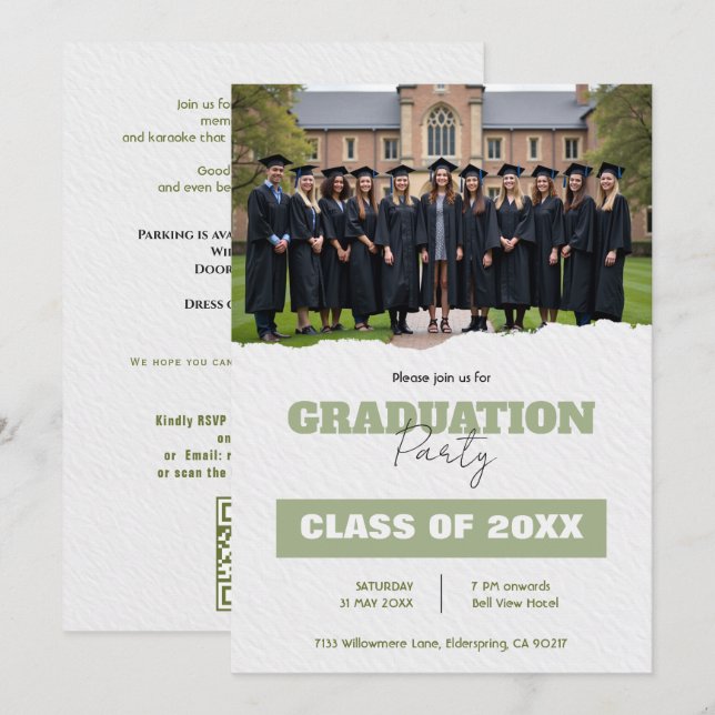 With QR code Class Year Photo Grad Party Invite Inbjudningar (Fram/baksida)