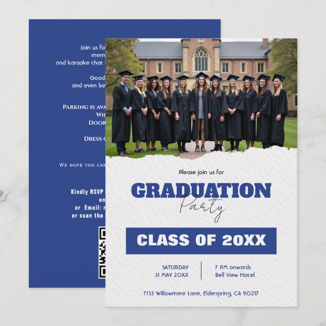 With QR code Class Year Photo Grad Party Invite Inbjudningar (Fram/baksida)