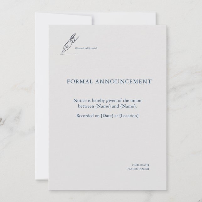 Witness Pen- Minimalist Elopement Announcement  Inbjudningar (Framsida)