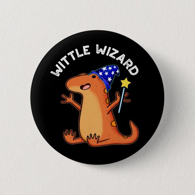 Wittle Wizard Funny Lizard Pun Mörk BG Knapp (Framsida)