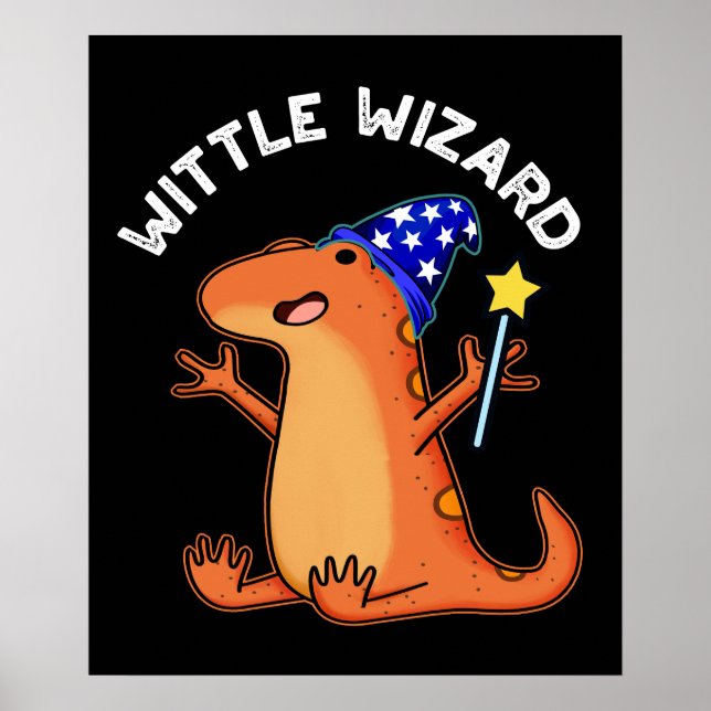 Wittle Wizard Funny Lizard Pun Mörk BG Poster (Framsidan)