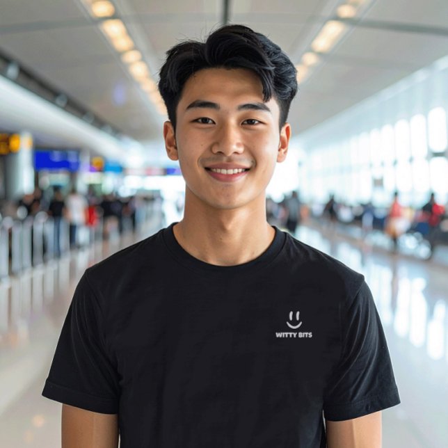 Witty Bits Off-White Smiling Face Logo T Shirt (Subtle branding on a T-shirt from the "Witty Bits" collection by Wave and Walk.)