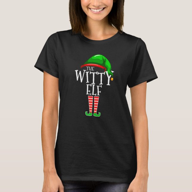 Witty Elf  Family Matching Group Christmas  Squad T Shirt (Framsida)