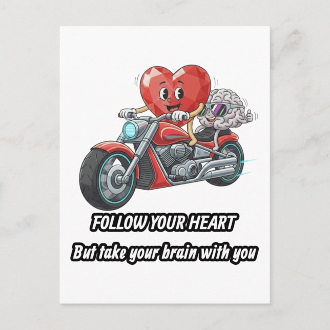 witty relationship quote gift heart riding bike vykort (Framsida)
