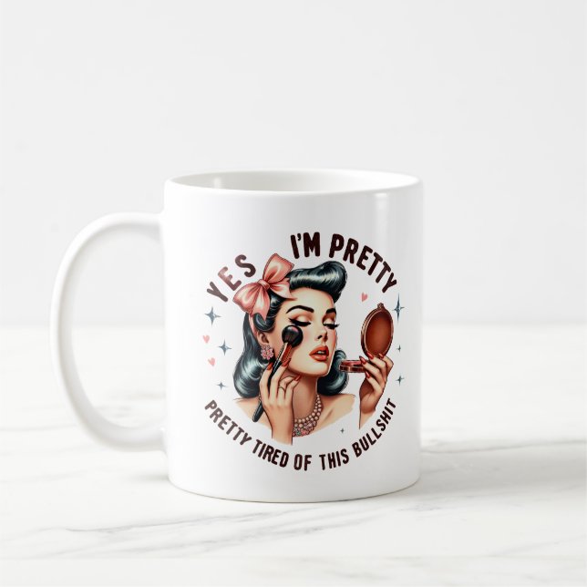 Witty Retro Girl - Söt Tired of Bull Tri-Blend Kaffemugg (Vänster)