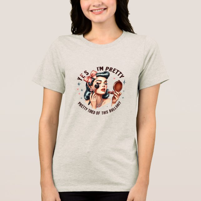 Witty Retro Girl - Söt Tired of Bull Tri-Blend T Shirt (Framsida)