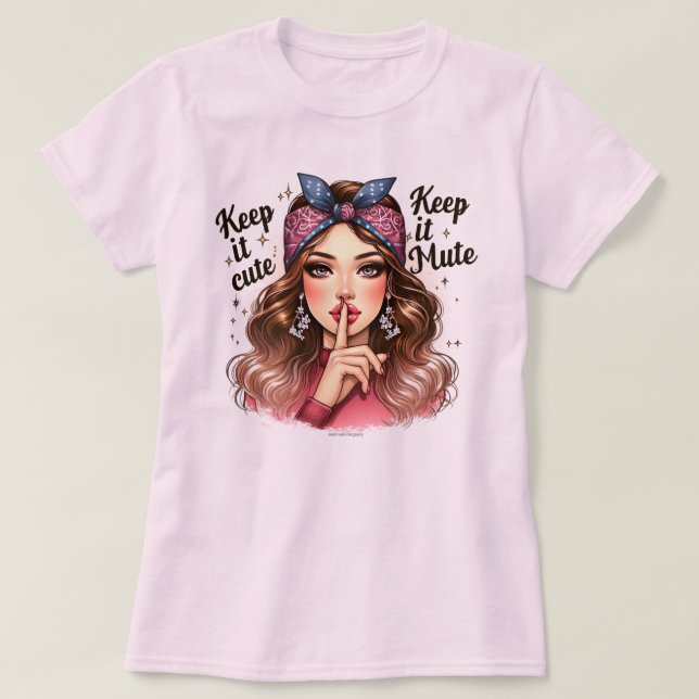Witty Retro Girl T-Shirt - Behåll den tyst och tys (Design framsida)