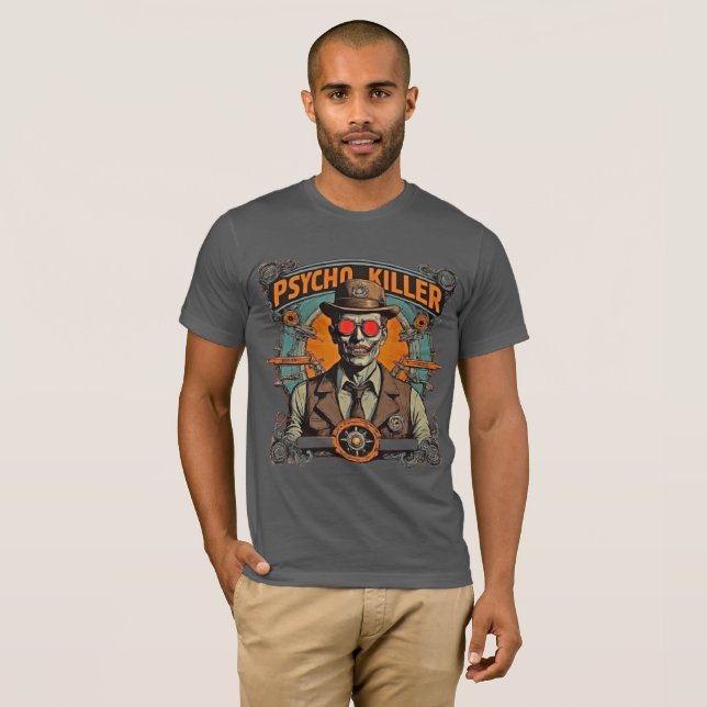 Witty Retro Tecknad Art Steampunk Psycho Killer T Shirt (Hel framsida)