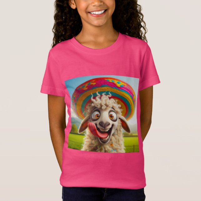 Witziges Schaf mit Sombrero T Shirt (Framsida)