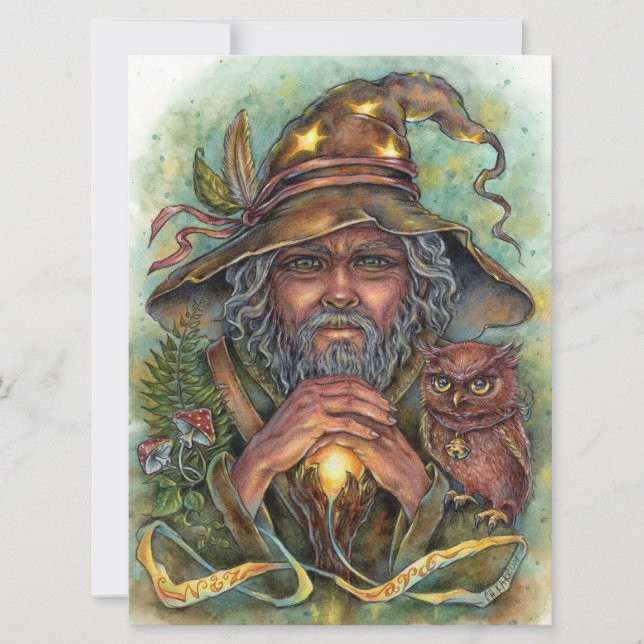 Wizard Art Card Forest Fantasy Magic Uggla (Framsida)