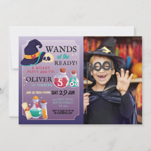 Wizard Födelsedagsfest Trollspö Halloween Photo Inbjudningar