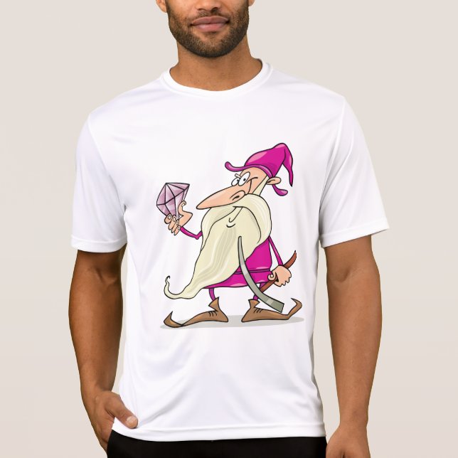Wizard Gnome with Large Diamond Gemstone T Shirt (Framsida)