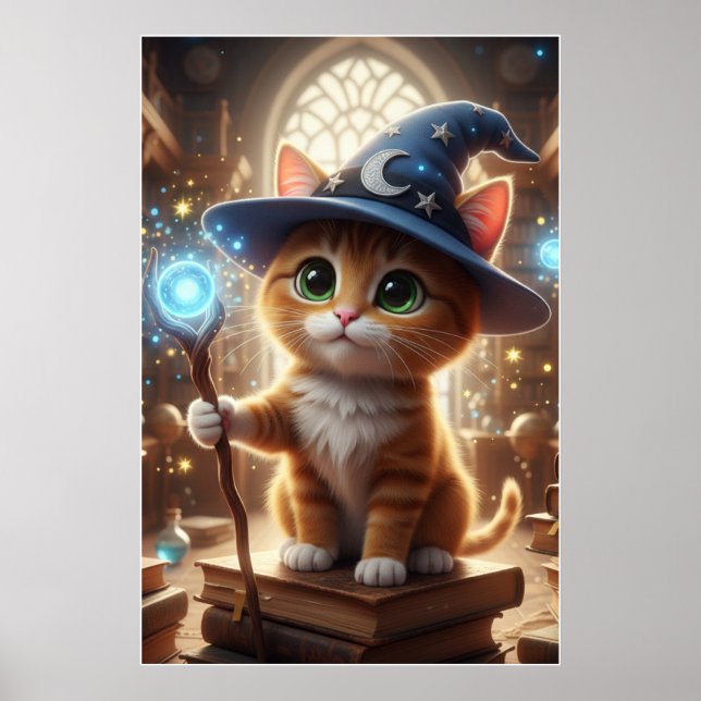 Wizard Kitten – Cute Magical Cat Poster Art (Framsidan)