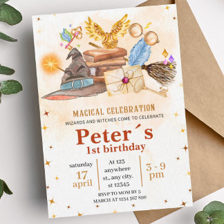 Wizard Magical Kids Birthday Party Invitation Inbjudningar