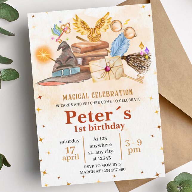 Wizard Magical Kids Birthday Party Invitation Inbjudningar (Skapare uppladdad)
