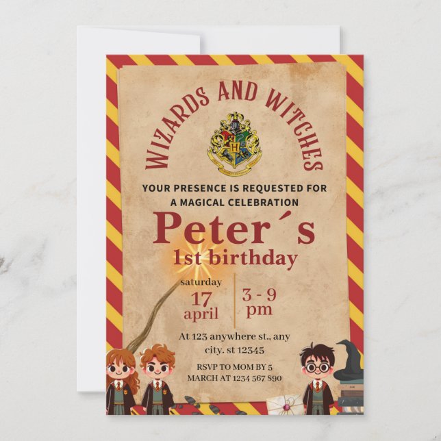 Wizard Magical Kids Birthday Party Invite Inbjudningar (Framsida)