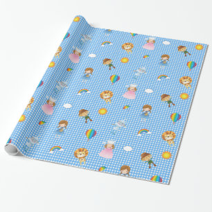 Wizard of Oz tecken på blått- och vitGingham Presentpapper