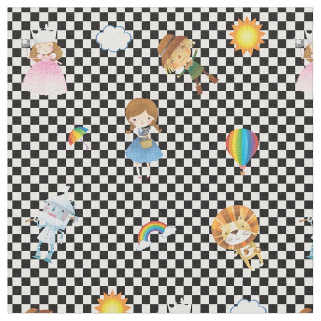 Wizard of Oz tecken på den rutiga svarten/vit Tyg (Närbild)