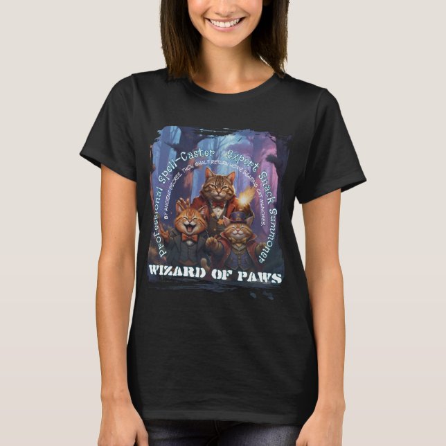 Wizard of Paws Fantasy Wizard Cat Design T Shirt (Framsida)