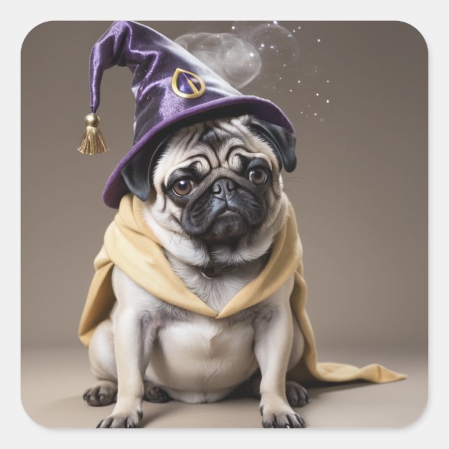 Wizard Pug Fyrkantigt Klistermärke (Framsida)