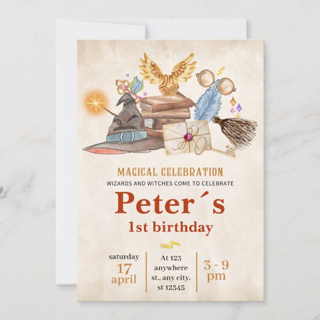 Wizard School Themed Birthday Party Invitation Inbjudningar (Framsida)