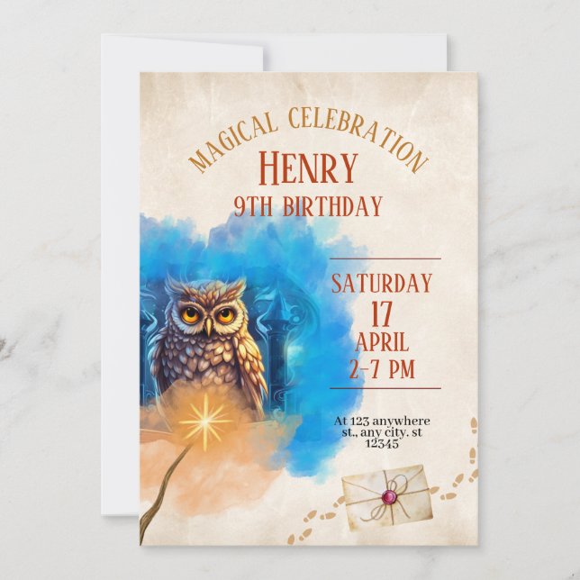 Wizard School Themed Birthday Party Invitation Spara Datumet (Framsida)