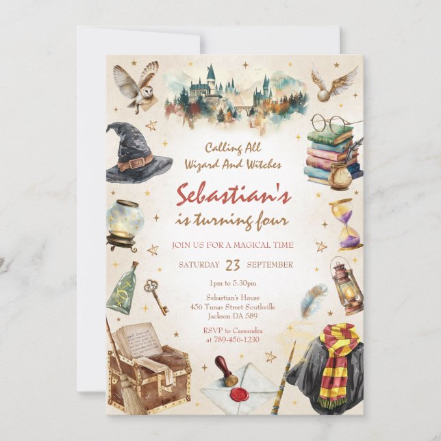 Wizard Witches Magical School Wizardry Birthday Inbjudningar (Framsida)