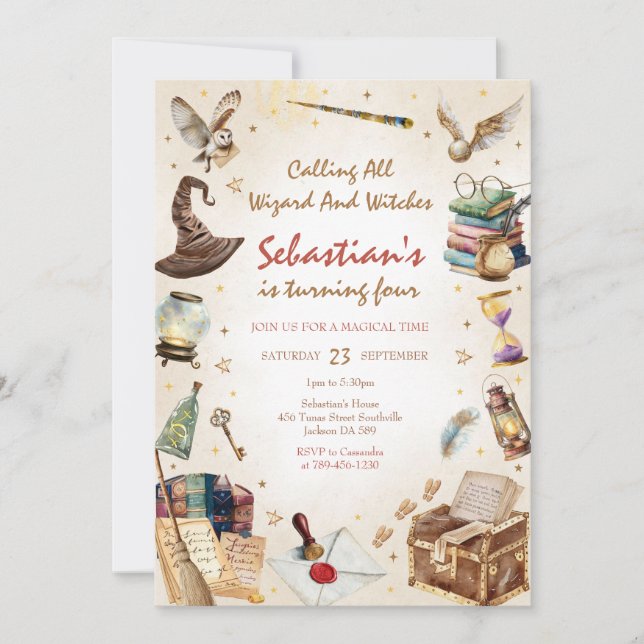 Wizard Witches Magical School Wizardry Birthday Inbjudningar (Framsida)