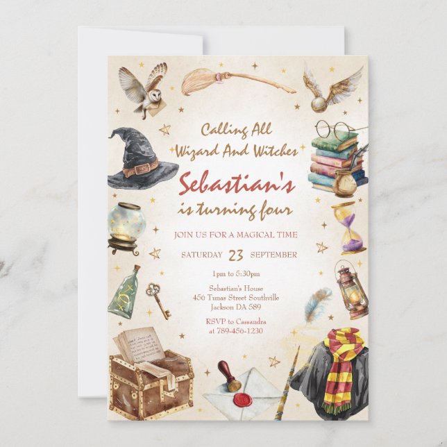 Wizard Witches Magical School Wizardry Birthday Inbjudningar (Framsida)