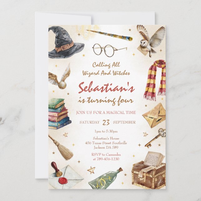 Wizard Witches Magical School Wizardry Birthday Inbjudningar (Framsida)
