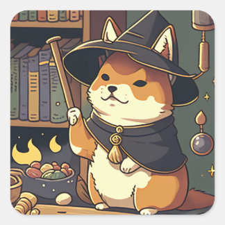 Wizarding Shiba Inu Fyrkantigt Klistermärke