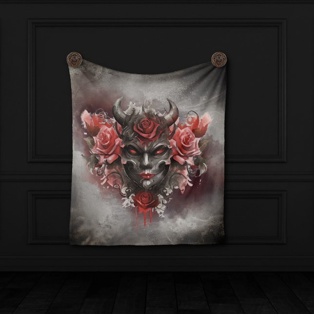 Wizardry | Mörk Horned Demon med Glowing Red Ögon Fleecefilt (Skapare uppladdad)