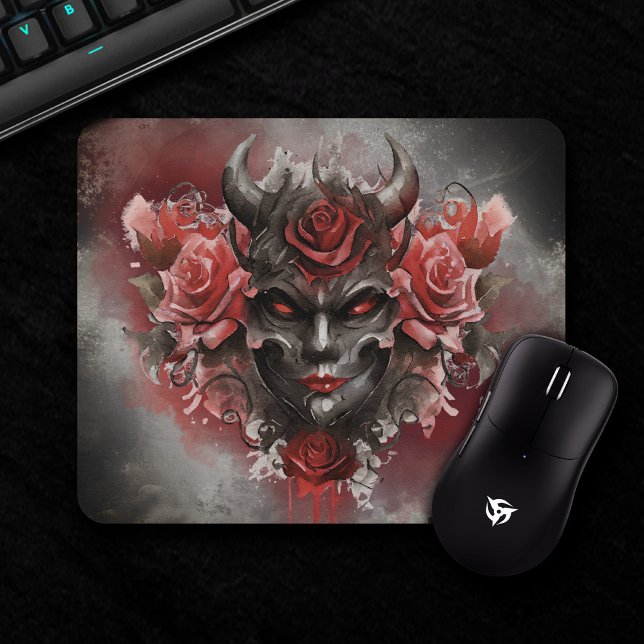 Wizardry | Mörk Horned Demon med Glowing Red Ögon Musmatta (Skapare uppladdad)