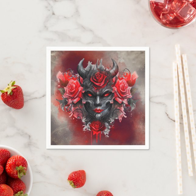 Wizardry | Mörk Horned Demon med Glowing Red Ögon Pappersservett (Insitu)